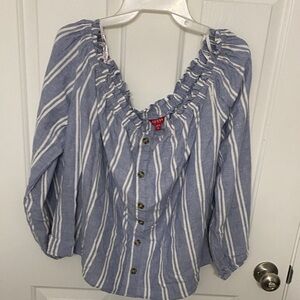 Guess Women shirt top blue stripe 3/4 sleeve XL